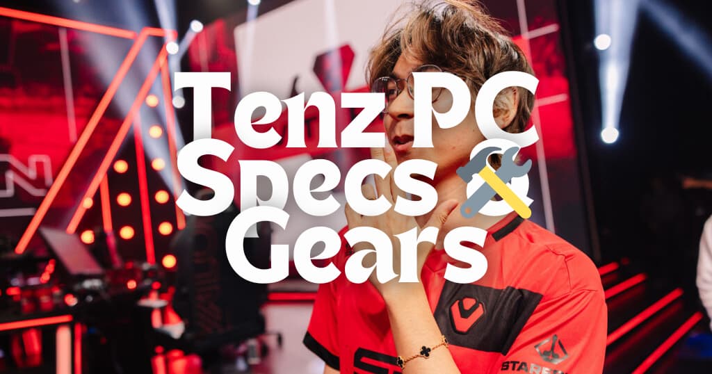 a man ten z in a red shirt and tenz pc specs and gear written on it